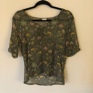 Green Floral See-Through Top